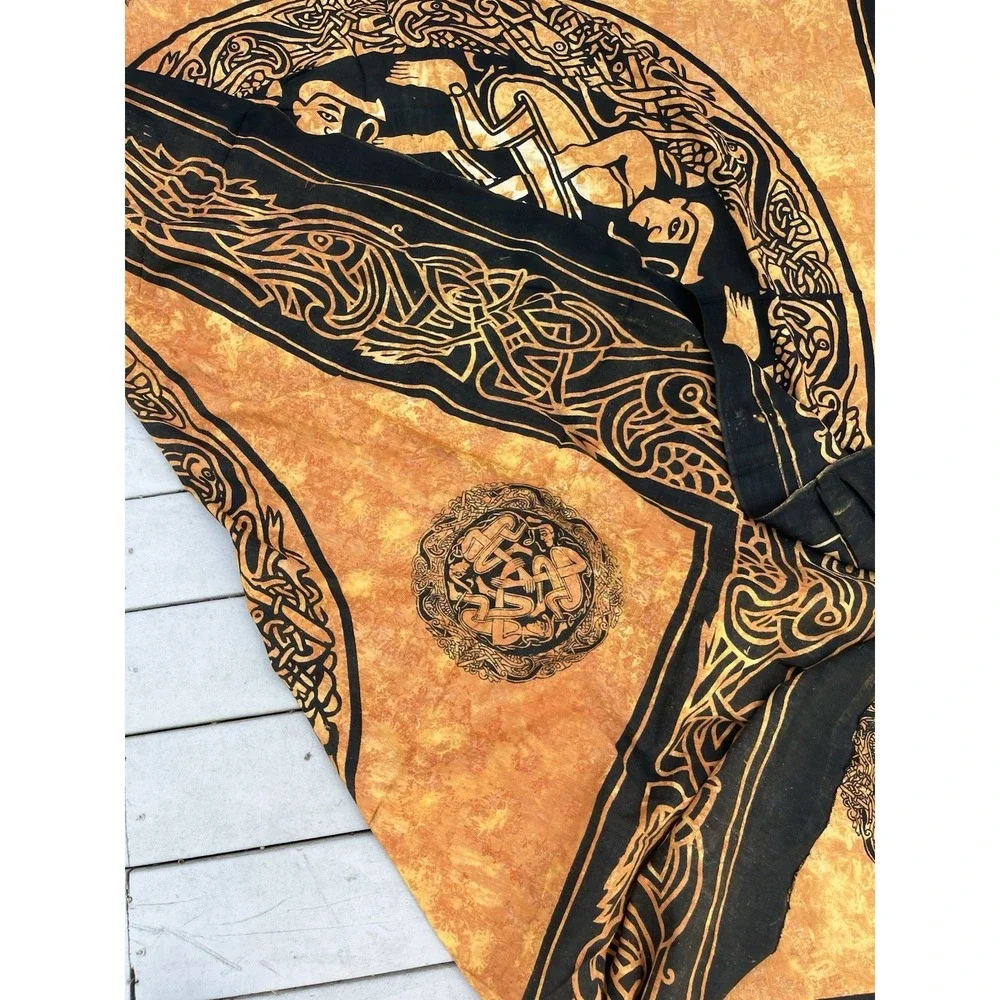 Vintage Tablecloth Wall Art Curtain Endless Knot Celtic Batik Book of Kells